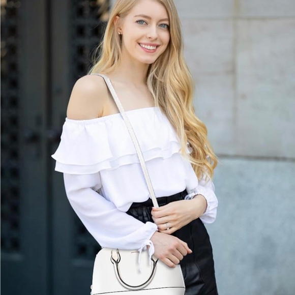 LOVENOOK Cream Purse Women’s Small Crossbody Bag Double Zip Gold Accents - Picture 17 of 17